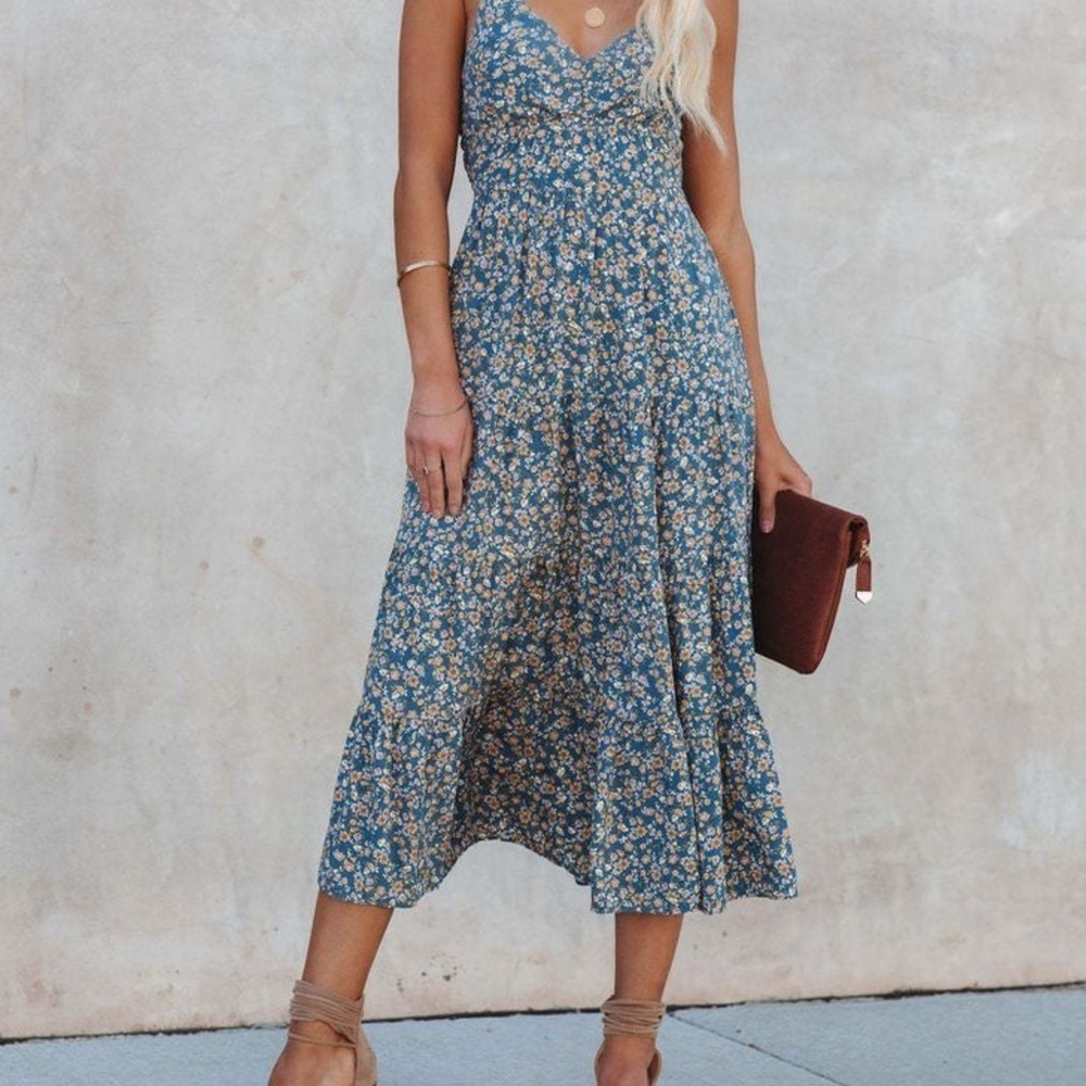 Vici Blue and White Sleeveless Open Back Bow Tie Back Sundress